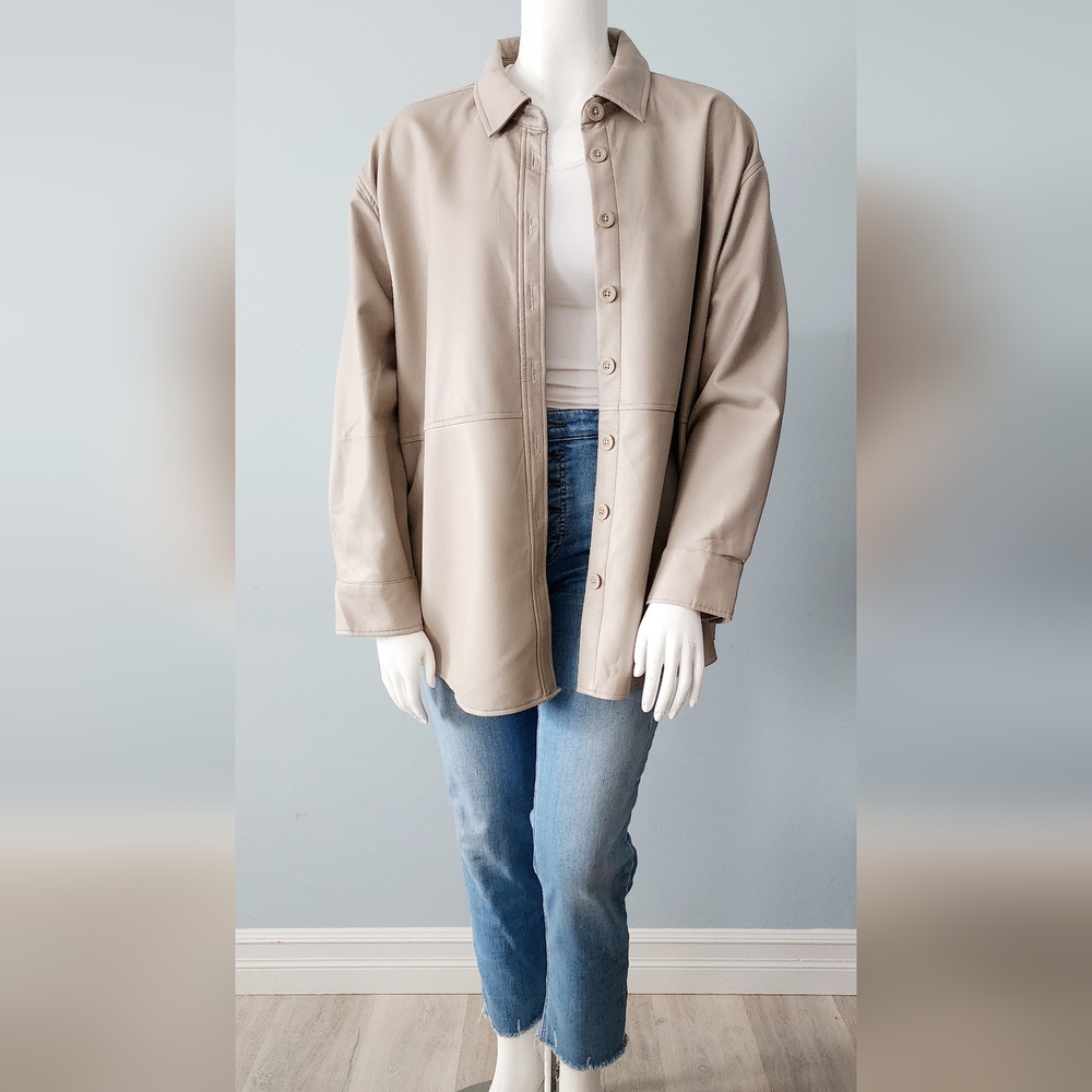 [2X] NWT DEX Plus Light Taupe Pleather Jacket